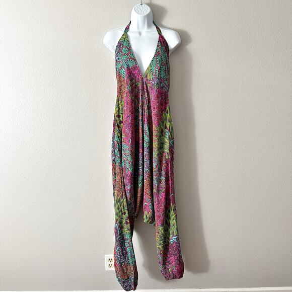 LikeMary Bohemian Print Multicolor Harem Jumpsuit women's size S/M - Picture 2 of 11